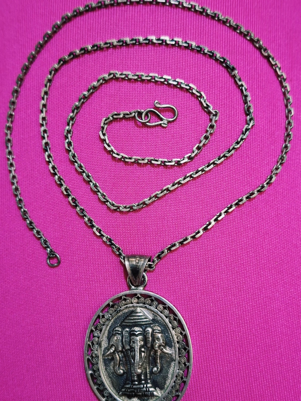 Vintage Siam Sterling Silver Reversible Erawan Elephant & Royal Barge Necklace,